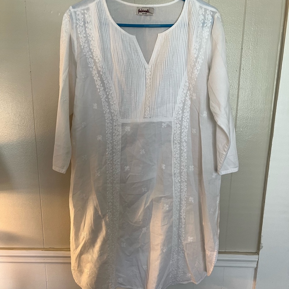 White Embroidered Swim Tunic Top